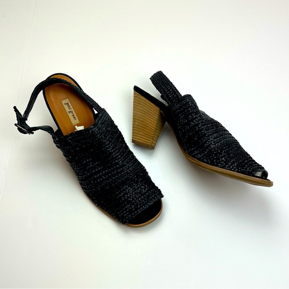 Paul Green Lovely Sandals Black‎ Woven Vamp Slingback Heels US 11 NEW *FLAWED - Picture 1 of 15